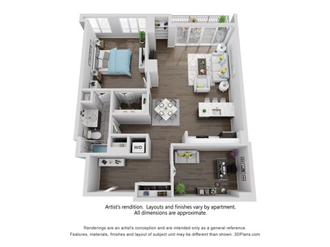 Floor plan for 1 bed, 1 bath, 1063 sqft
